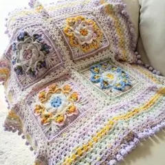手編みブランケット★モチーフ編み★グラニースクエア★かぎ針編み★お花