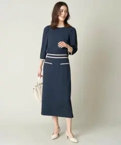 a.v.v バイカラー ブラウス & スカート セットアップ ネイビー