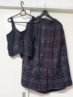 ♡axesfemme♡タータンチェックビスチェスカートセット ワイン