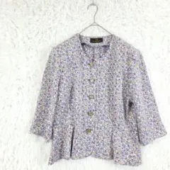 ​ヴィンテージ 昭和レトロ 総柄ノーカラージャケット　花柄ブラウス　大きいサイズのサムネイル