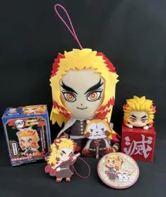 鬼滅の刃 煉獄杏寿郎 5点セットぬいぐるみ　フィギュア　ストラップ　缶バッジ