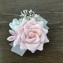 コサージュ　ピンク　薔薇　つまみ細工