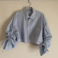 KBFギャザースリーブシャツ　ブルー