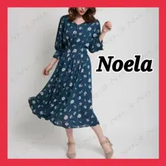 Noela ノエラ / カラーフラワーロングワンピース 七分袖 グリーン 深緑