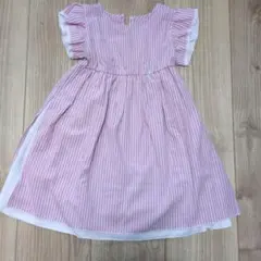 BeBe ピンクと白のストライプ ノースリーブワンピース 110
