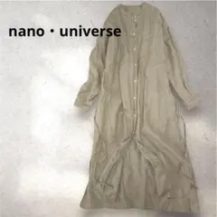 ナノユニバース　バンドカラー　リネン100％シャツワンピース　F ノーカラー