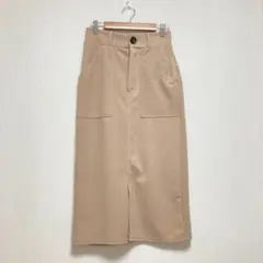 【レイカズン】ロングタイトスカートベージュ レディース スリット入りウエストゴム