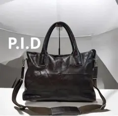 P.I.D ピーアイディー　ビジネスレザーショルダーバッグ　2way 茶色のサムネイル