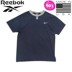 90s Reebok USA製 ネイビー 刺繍スモールロゴ 半袖Tシャツ