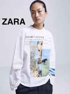 ZARA 長袖 Tシャツ フォトプリント ホワイト Sサイズ