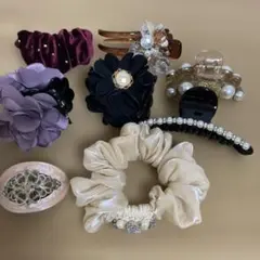【まとめ売り】ヘアクリップとシュシュの8点セット