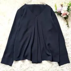 美品★セオリーリュクス ブラウス Vネック 長袖 JESSIA とろみ 紺 38