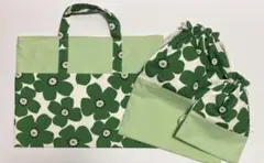 SALEハンドメイド　入園入学　レッスンバック　お着替袋 巾着袋　花柄　グリーン