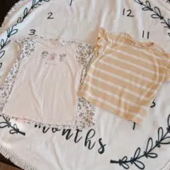 【90cm半袖2枚セット】ZARAフリル袖、組曲切り替えトップス　保育園着