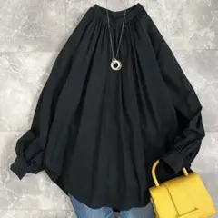 美品 IENA イエナ ボリュームスリーブ スモック ブラウス ブラック F
