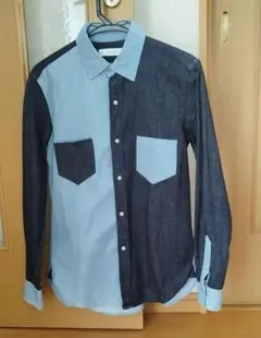 極美品　INHERIT クレイジー柄デニム調シャツ