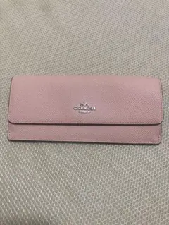 COACH コーチ ピンク クロスグレインレザー 長財布 レディース