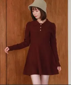 archives ポロニットフレアミニワンピース ブラウン