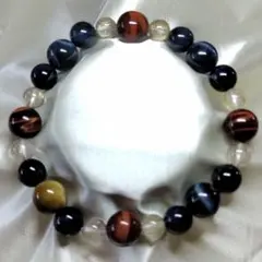 天然石 レッド•ブラックタイガーアイ&ルチルクォーツ☆デザインブレスレット