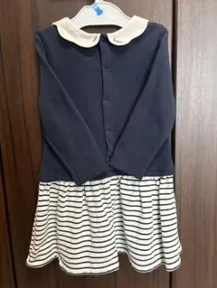 襟付きネイビーと白ストライプワンピース 85cm