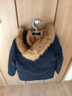 ネイビー ファー付きフード ダウンコート