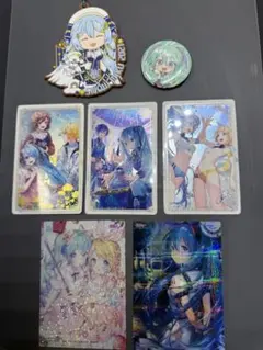 初音ミク　ラバーチャーム、缶バッジ、カード　7点