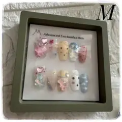 ネイルチップ Mサイズ 10枚セット ◆ くま ハート 雲柄 デザインジェル