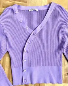 SNIDEL パープル リブ編み スナイデル 前身ボダン斜め カーディガン