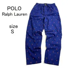 ラルフローレン パジャマパンツ 総柄ポニー ネイビー×オレンジ イージーパンツS