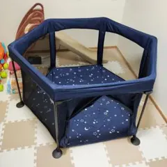 日本育児 洗えてたためる ポータブルベビーサークル 星柄 ネイビー