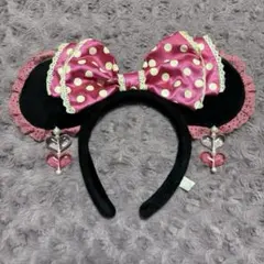ディズニー カチューシャ イヤリング ピンク ミニー リボン レース ドット