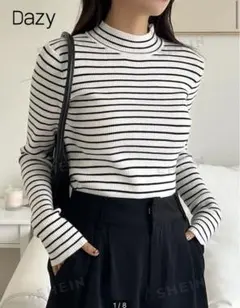 SHEIN DAZY ボーダー柄ニットセーター ハイネック