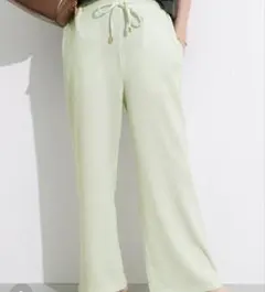 リブ素材 ワイドパンツ ドローストリング ライトグリーンのサムネイル
