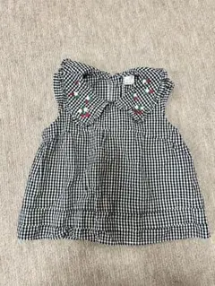 プティマイン　petitmain 120 いちご刺繍　チェック　黒　ノースリーブ