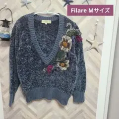 Filare フィラーレ 馬里邑 ニット ネイビー Vネック 刺繍