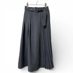 Radarista　ロング　スカート　プリーツ　L　グレー　ウエストゴム　ベルト