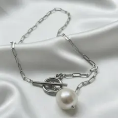 ネックレス　チェーン　パール　マンテル　ステンレス　シルバー