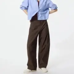 UNIQLOジャージーバレルレッグパンツ サイズL ダークブラウン