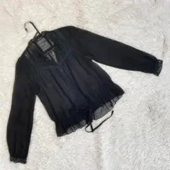 ROSE BUD　ブラウス　長袖　透け感　レース　黒　ワントーン　フリル　201