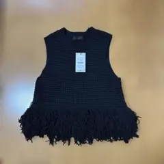 ZARA 黒のフリンジ付きニットベスト