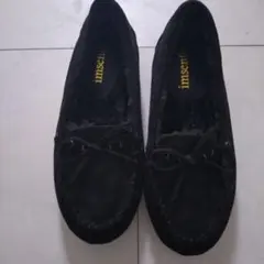 値下げしました⭕黒スエードローファー リボン付き
