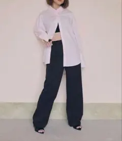 シールームリン collab ナイロンtuckストレートパンツ S ブラックのサムネイル