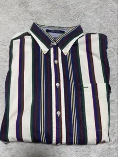 【希少XL】トミーヒルフィガー マルチカラー ストライプシャツ 刺繍ロゴ 90s