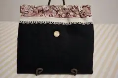 アンティークボタンのふんわりバネ口ポーチ(12cm)