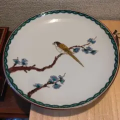 九谷焼 三代三ツ井為吉作 花鳥絵変唐草 銘々皿 五客 九谷焼 三代三ツ井為吉作 色絵山水紋 花生 共布共箱 M R6752B