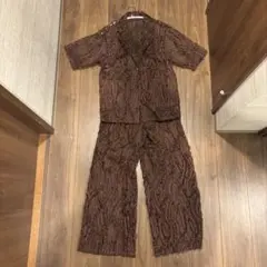 セットアップ ジャケット ブラウン 茶色 シャギー 半袖ジャケット 夏用 レース