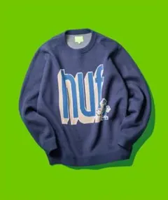 HUF クルーネックセーター ネイビー ブラウン