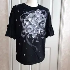 カットソー　薔薇　手描き　トールペイント
