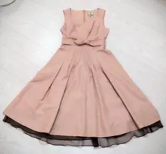 美品 ホコモモラ パニエ付 ワンピース ドレス 38 ピンクベージュ