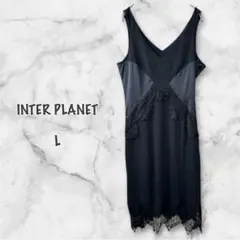 インタープラネット ネグリジェ【L】ワンピース 黒 ノースリーブ Ｖネック 春夏のサムネイル